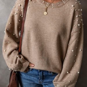 Product Image for  Smoke Gray Pearl Beaded Sweater